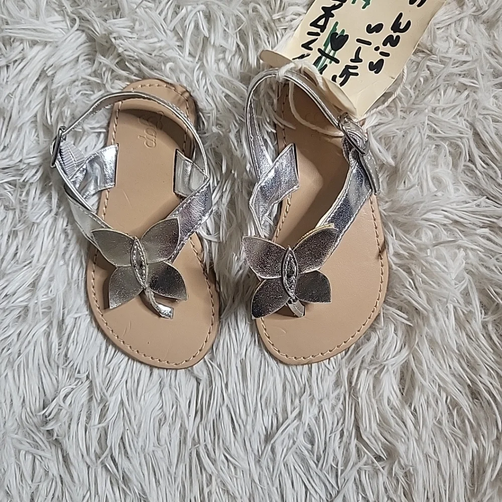 Gap Kids Baby Toddler Girl's Silver Butterfly Detail Sandals - 5